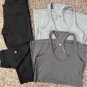 Lululemon bundle size 4. Excellent condition. Capri leggings and tank tops